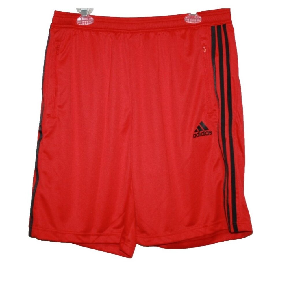 Adidas Red Black Stripes Aeroready Drawstring Shorts Zip Pocket Mens Size XL NEW